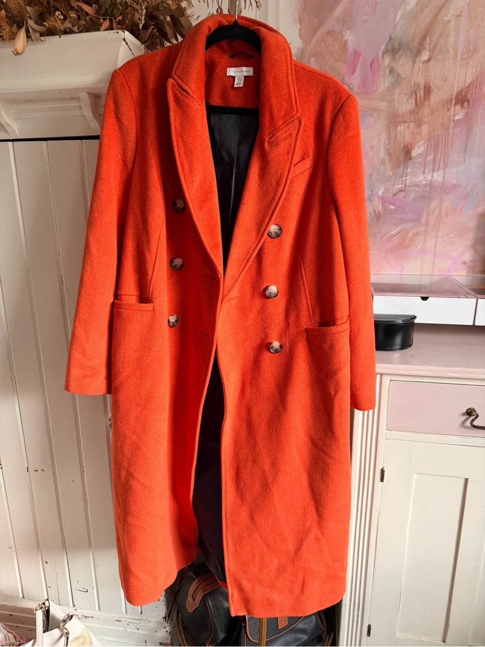 Classic Double-Breasted Women's Coat in Bright Orange